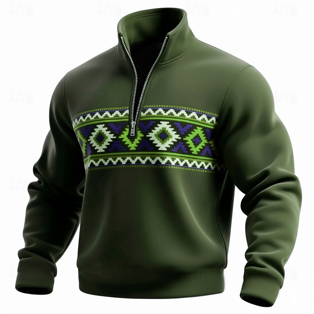 Hombre Geométrico Plaid Tribal Sudadera Deportes Moda Casual Zip Hogar Ropa de calle Trabajo Fiesta Azul Piscina Marrón Verde Trébol Otoño Todas las Temporadas Diseñador S M L XL XXL XXXL 2026 - $28.99 –P3