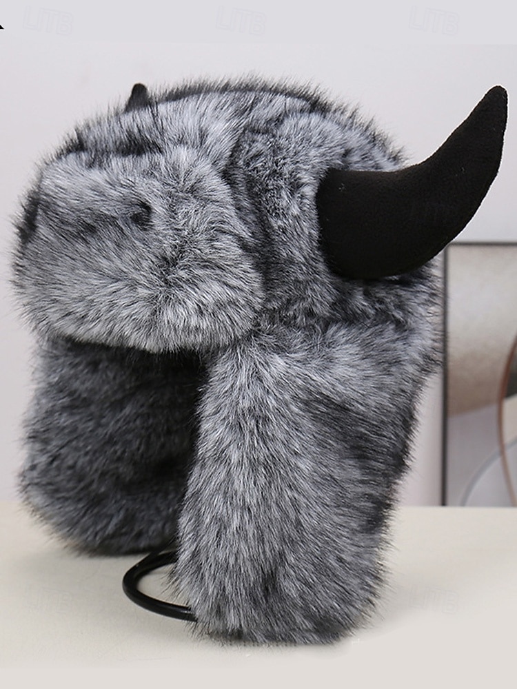 Männliche warme Kunstpelzhorn Mardi Gras Hut | Multi-Farben Tier/Dämon Stil Bomber-Cap | Perfekt für Karneval Maskerade  Kostümpartys 2026 - $24.99 –P7