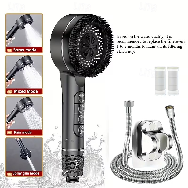 5 τεμάχια χειροκίνητη κεφαλή ντους υψηλής πίεσης, τέσσερις λειτουργίες ψεκασμού, κεφαλή ντους με σταγόνες νερού ιόντων, επιτοίχια τοποθέτηση, με διακόπτη on/off, φιλτραρισμένο μασάζ ντους με λάστιχο 2026 - $39.99 –P7