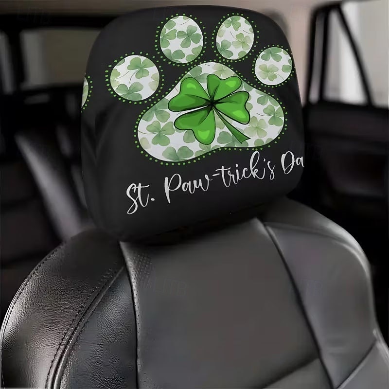 2 capas de encosto de cabeça para carro com trevo verde | compatíveis com todos os veículos, pretas &Adesivo para carro com estampa de trevo verde, design plano 2D, poliéster, fácil instalação - de 2026 por $7.99 –P19