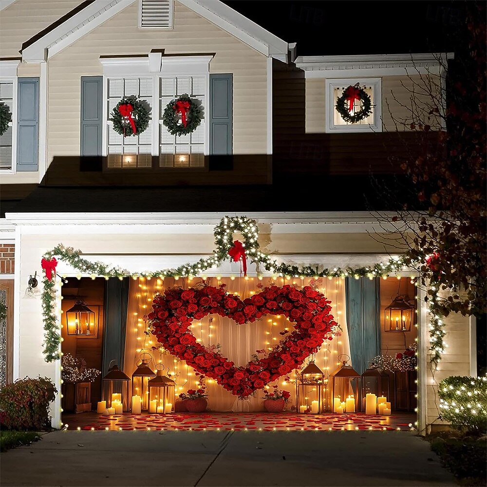 Valentýn gobelín Kryt garážových vrat Velký závěsný láska Srdce Roztomilý 3D Večírek Outdoor Dovolená Střelecké pozadí Yard Bytové dekorace 2026 - $38.99 –P3