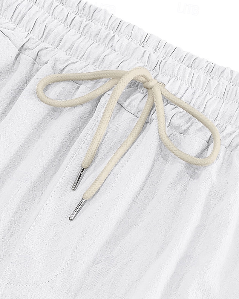 Miesten Pellavahousut Housut Kesähousut Roikkuvat housut Rantahousut Kurenauha Joustava vyötärö Yhtenäinen väri Mukavuus Hengittävä Päivittäin ulko- Hiekkaranta Loma Muoti Musta Valkoinen 2026 - $26.99 –P8