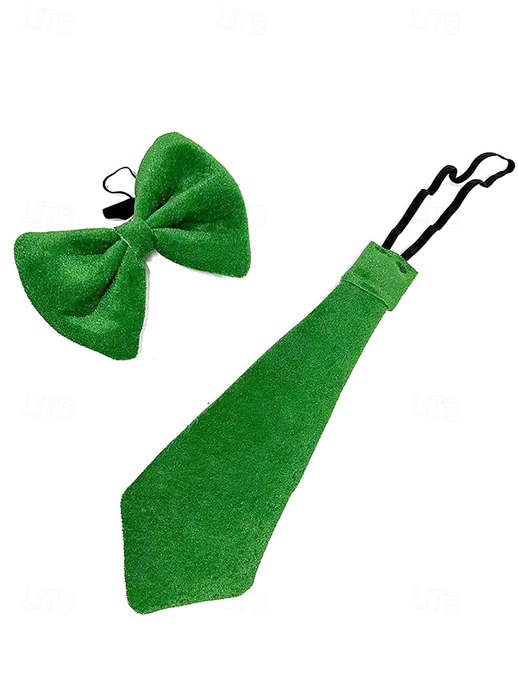 2026年 男性用聖パトリックの日のレプラコーンコスチュームアクセサリーセット、ポリエステル素材、バックル付きグリーンのトップハット、偽のひげ、蝶ネクタイとネクタイセット、パーティーや休日のお祝い  コレクション – $24.99 –P7