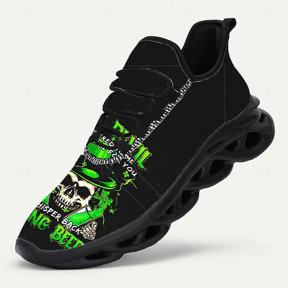 Sneakers da uomo con stampa teschio: design unico verde e nero con struttura resistente, perfette per il giorno di San Patrizio e per l'abbigliamento casual del 2026 a $46.99 –P4