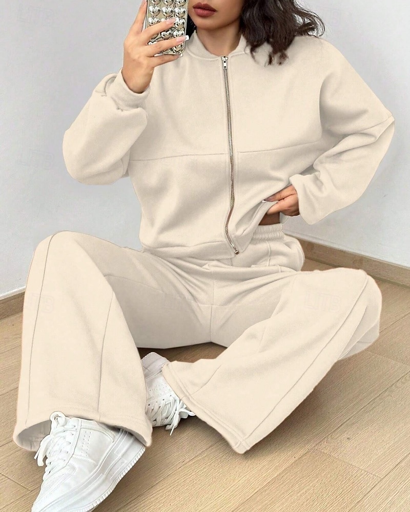 Per donna Tuta Set di Pantaloni Bolero Top Manica Lunga Collo alla coreana Tinta unica Coulisse Moda Streetwear Casuale Quotidiano All'aperto Nero Rosa Azzurro cielo Primavera Vestibilità regolare del 2026 a $49.99 –P5