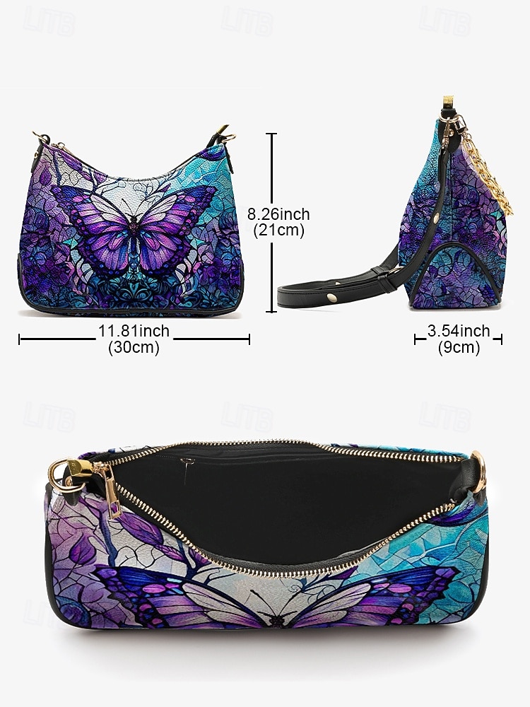 Kunstleren schoudertas voor dames met verstelbare band, vlinderpatroon, meerdere kleuren, veelzijdige draagstijlen voor casual en formele gelegenheden 2026 - $34.99 –P9