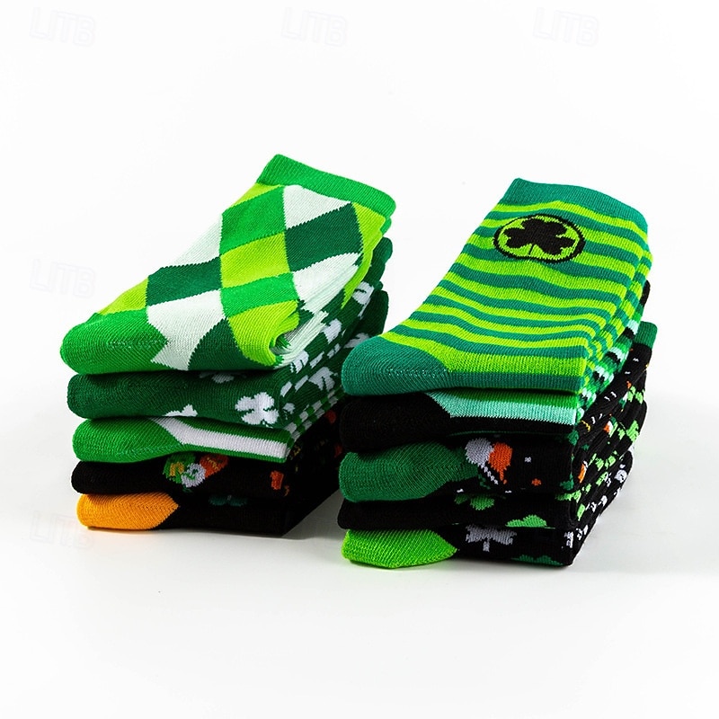 Муж. 6 пар Носки Носки для бега Повседневные носки Яблочно-зеленый Зеленый + белый Цвет Полоски Клетчатый Clover на открытом воздухе Отпуск На каждый день Средней плотности Все сезоны 2026 - $29.99 –P14