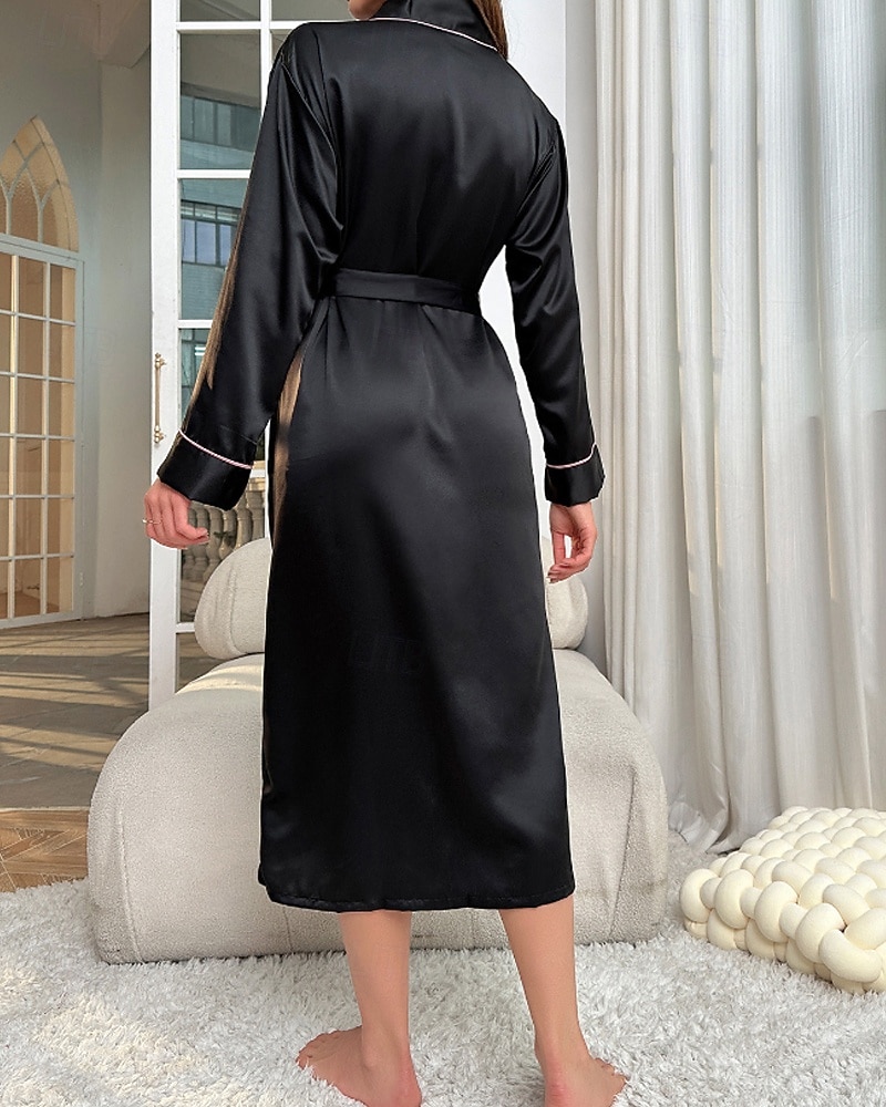 Γυναικεία Ρόμπα Καθημερινό Μαλακή Σατέν Μονόχρωμες Με Κορδόνια Καθημερινά Σπίτι Κρεβάτι Μακρυμάνικο Λαιμόκοψη V Μαύρο Ανθισμένο Ροζ Ρουμπίνι Χακί Καλοκαίρι Κανονικό 2026 - $27.99 –P7