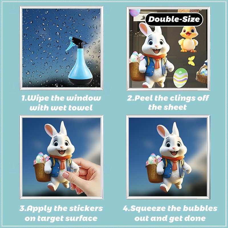 9 listů velikonočních samolepek na okna, velikonoční motocyklový zajíček s roztomilým králíkem a vajíčkem do výlohy, statické samolepky na okna. 2026 - $9.99 –P5