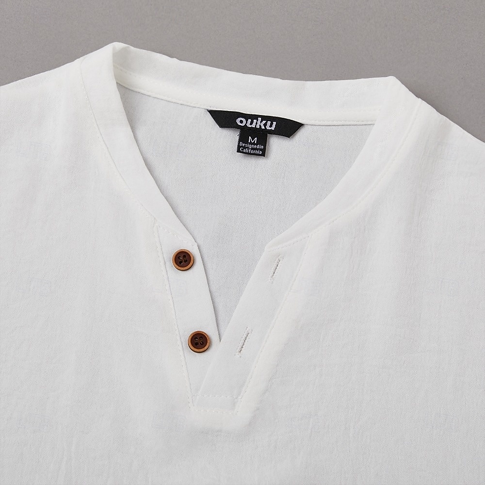 Herre Henly-skjorte T-skjorte Kortermet Kort Erme V-hals Henley Sommer عادي Mote Designer Grunnleggende Ren Avslappet Feriereise Gate Lyseblå Hvit Navyblå Topp T-skjorte for menn 2026 - $14.49 –P2