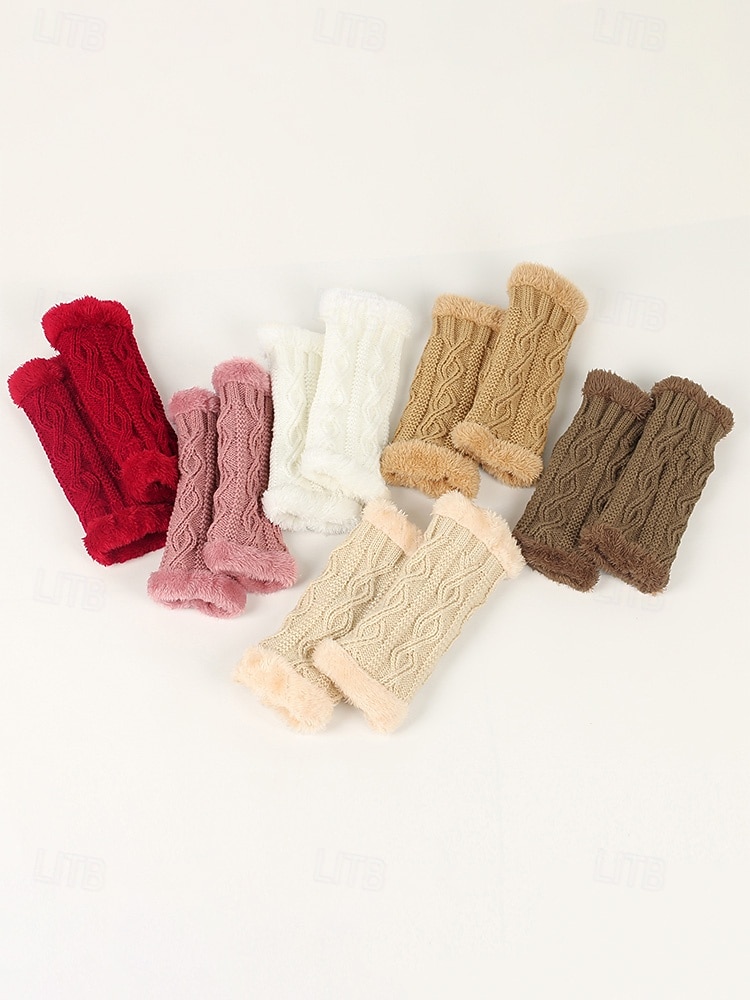 Strikkede fingerløse hansker til dame med fleecefôr for varme, tilgjengelig i flere farger, perfekt for vinter- og fritidsbruk 2026 - $9.99 –P6