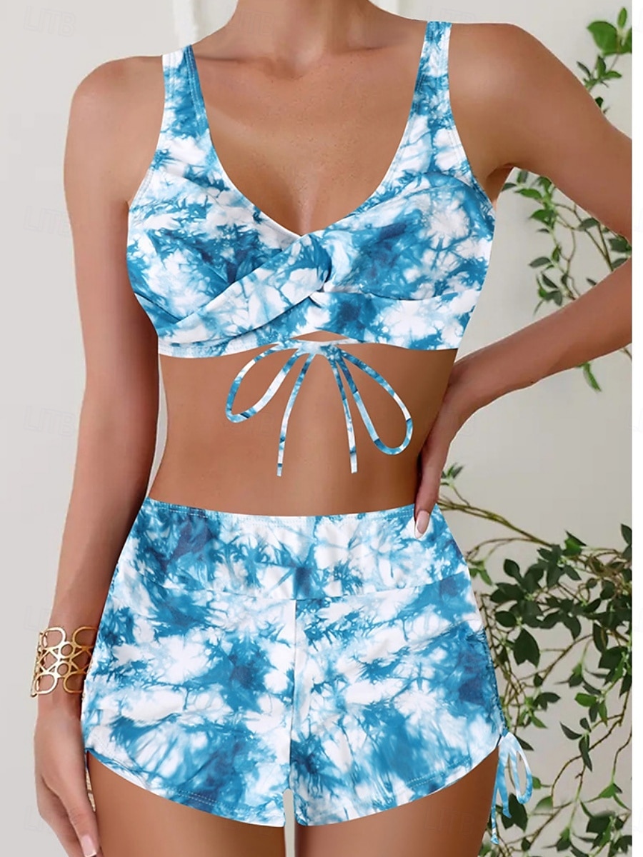 2026年 ウィメンズビキニ 2ピース水着 レオパード ショーツ スリム バックレス バケーション ビーチウェア カモ Vネック ノースリーブ 水着  コレクション – $19.99 –P10