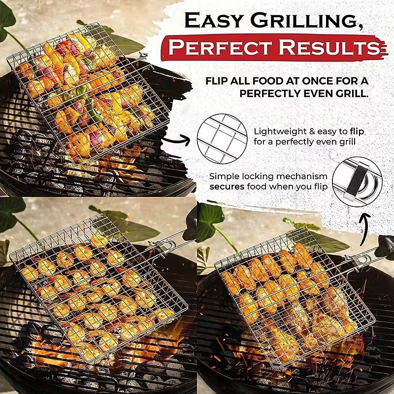 grillkorg &robust metallspatel för kött, biff, räkor &grönsaker, korrosionsbeständigt grillverktyg för utomhusbruk, perfekt för picknick &camping 2026 - $15.99 –P8