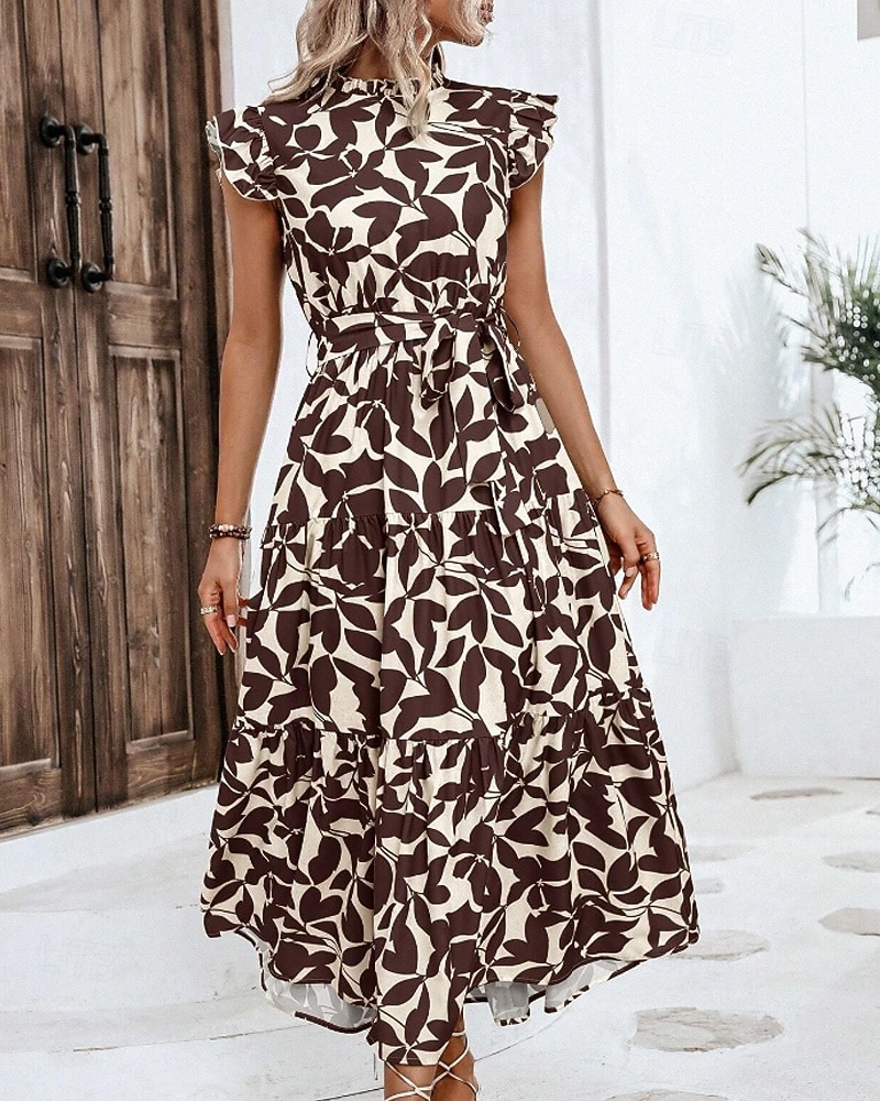 Per donna Abito Midi Abito Floreale Abito Stampato Moda Moderno All'aperto Vacanza Uscire Vestibilità comoda Floreale Senza Maniche Collo alla coreana Arancione Marrone Verde Blu scuro Estate del 2026 a $26.99 –P11