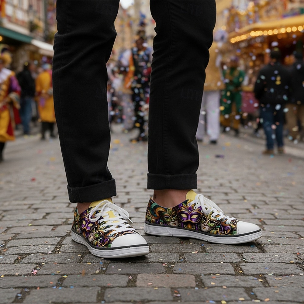 Muži Mardi Gras Karnevalové Tématické Tenisky – Barevný potisk masky na neformální boty pro festivaly průvody a pouliční párty 2026 - $54.99 –P1