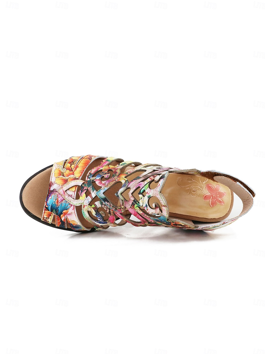 oransje damesandaler med blomstertrykk og lav hæl, komfort, myk polstret innersåle, pustende åpen tå-design for modne kvinner, reiser, daglige turgåing og sommerbruk 2026 - $84.99 –P10