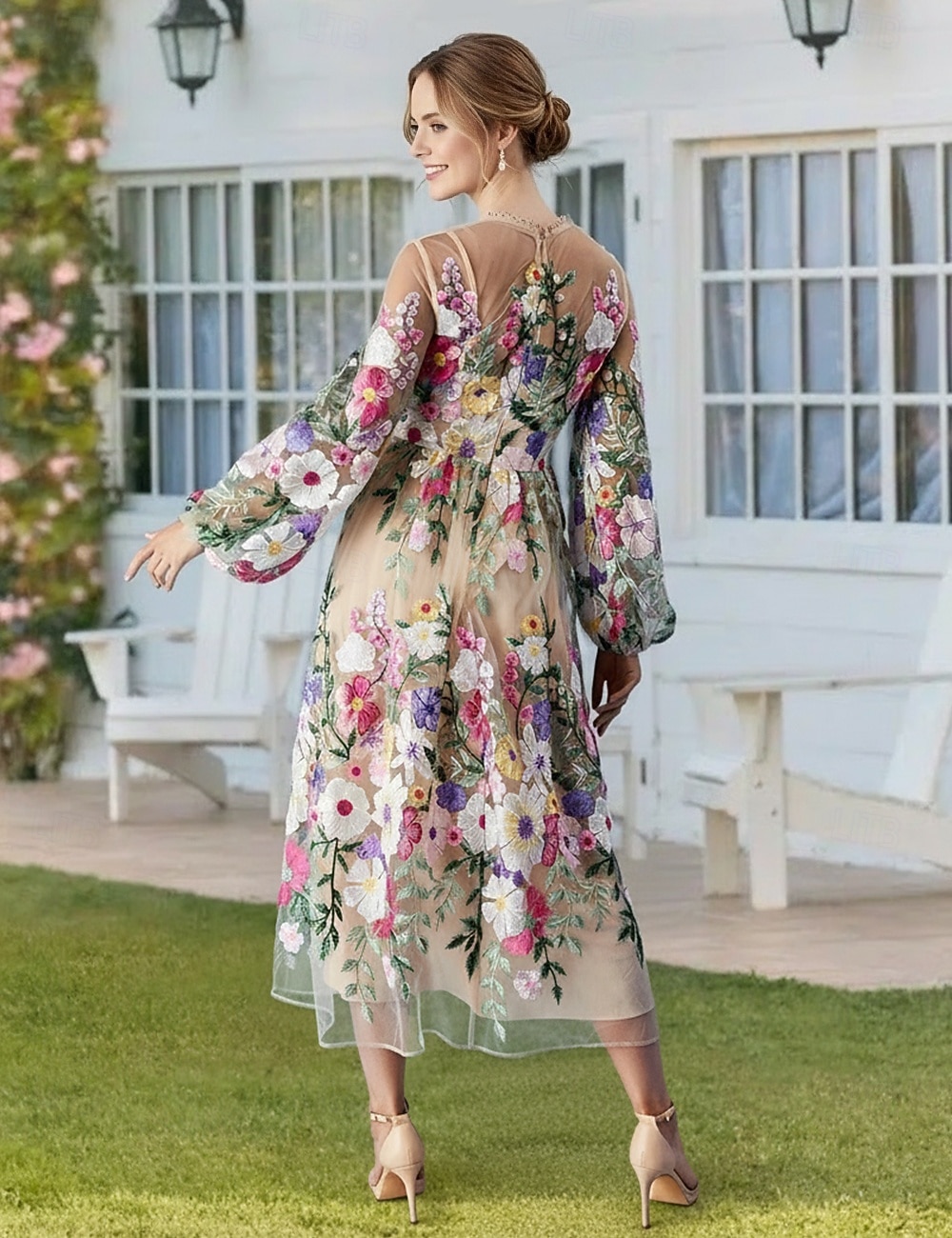 Linia -A Rochii Lungime Gleznă Rochie de petrecere Rochie de Cocktail Rochie pentru invitata de nunta Rochie Mama Miresei Manșon Lung Manșon Jumate Stil Nautic Elegant Epocă Oficial Dantelă Tulle cu 2026 - $205.89 –P4