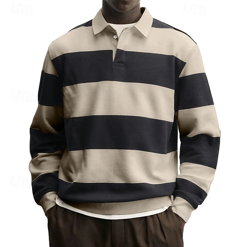 Men's Polo Shirts Golf Shirt Casual Street Lapel Long Sleeve Basic Modern Horizontal Stripes Buttons Spring Fall Regular Fit Blue Grey White Red Navy Blue Purple Polo Shirts 2026 - $24.99 –P7