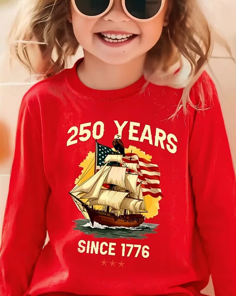 Unisex Fete 3D Grafic Steag A 250-a aniversare Steagul american al SUA pentru copii Tricou Manșon Lung Tipărire 3D Vară Toamnă Sport Modă Șic Stradă Copii 4-12 ani Stil Nautic Casual Zilnic În aer 2026 - $14.99 –P1
