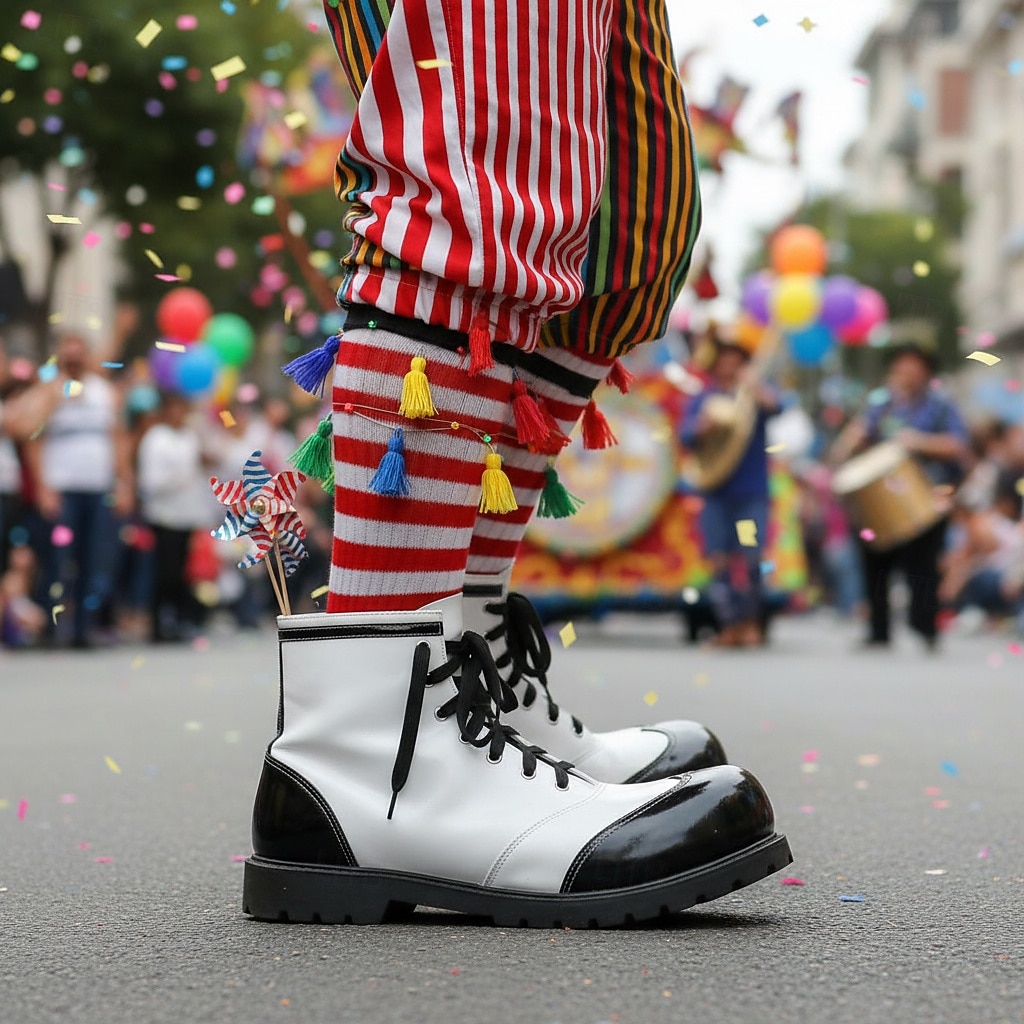 Scarpe da clown colorate da uomo da Mardi Gras gialle e rosse con design a fiamma perfette per carnevale performance di clown e feste in costume del 2026 a $94.99 –P1