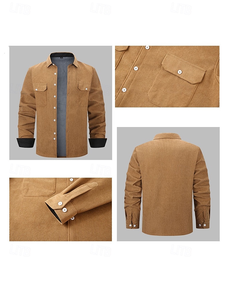 Herren Hemdjacke Cordjacke Freizeitjacke Jacke-Shirt Lässig Täglich Tasche Knöpfe Herbst Winter Farbblock Streetwear Täglich Umlegekragen Regulär Blau Dunkelgrau Rote Khaki Armeegrün Jacken 2026 - $31.99 –P2