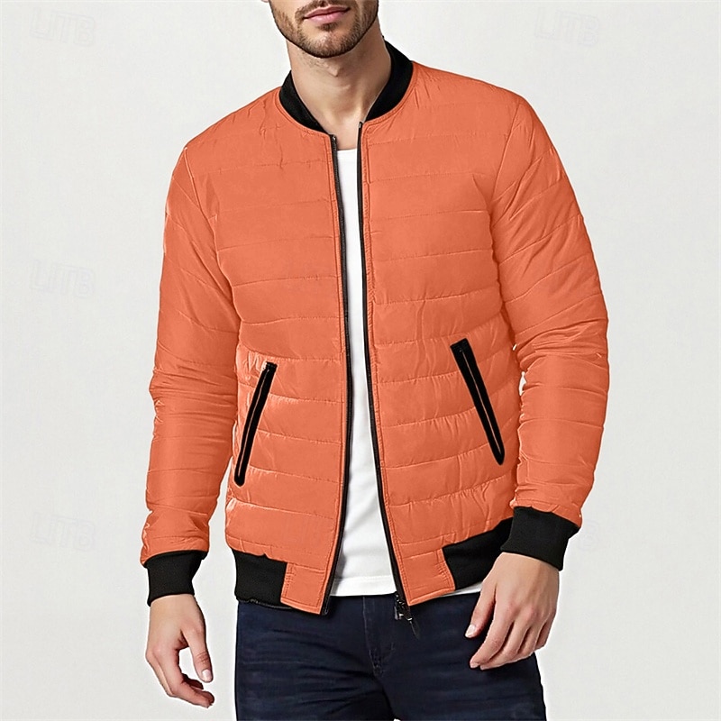 Men's Winter Coat Puffer Jacket Padded Pocket Quilted Polyster Casual Daily Outdoor Regular Fashion Streetwear Thermal Warm Winter Solid Color Blue Dark Grey Wine Black Puffer Jacket 2026 - $30.99 –P17