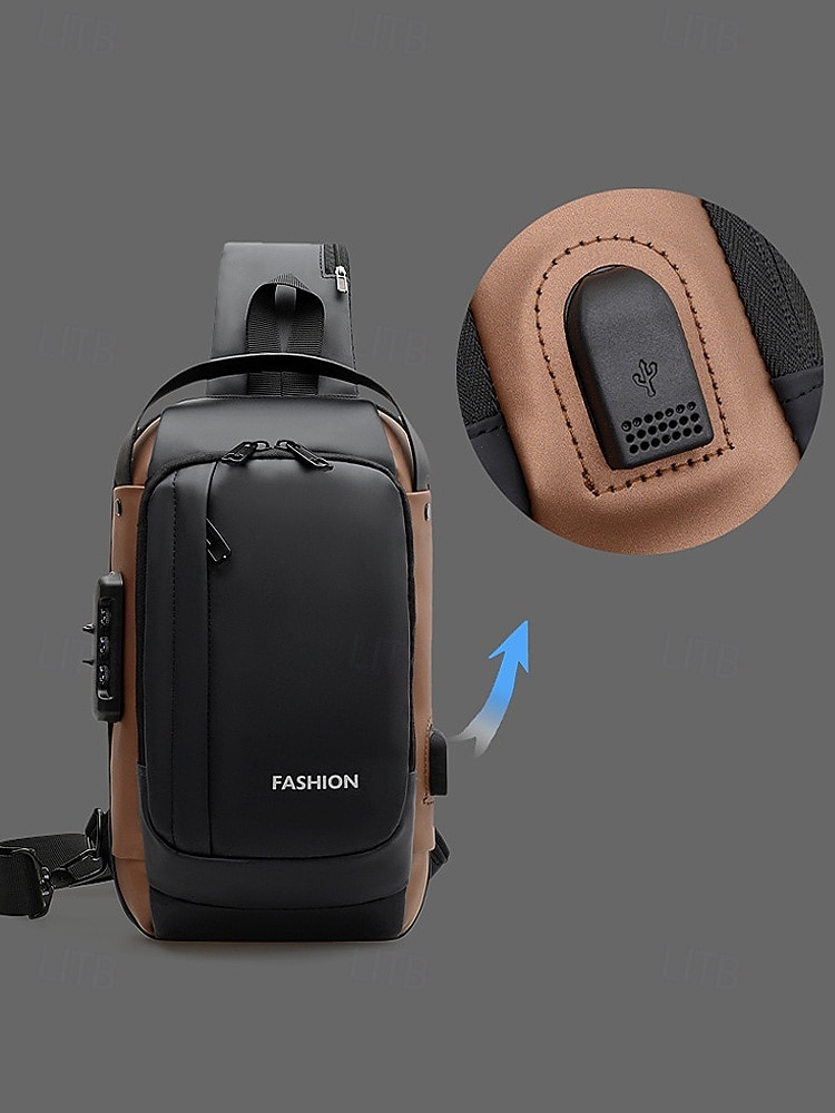 Herrväska i flerfärgad nylon för resor, vandring och friluftsliv - vattentålig axelväska med extern USB-port 2026 - $19.99 –P4