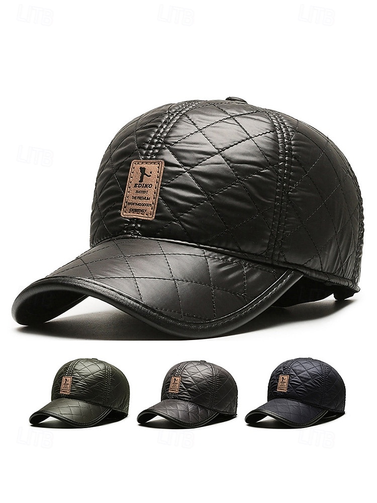 Pánská baseballová čepice z umělé kůže se skládacími klapkami na uši, dostupná v několika barvách, ideální do chladného počasí a na běžné nošení 2026 - $11.99 –P4