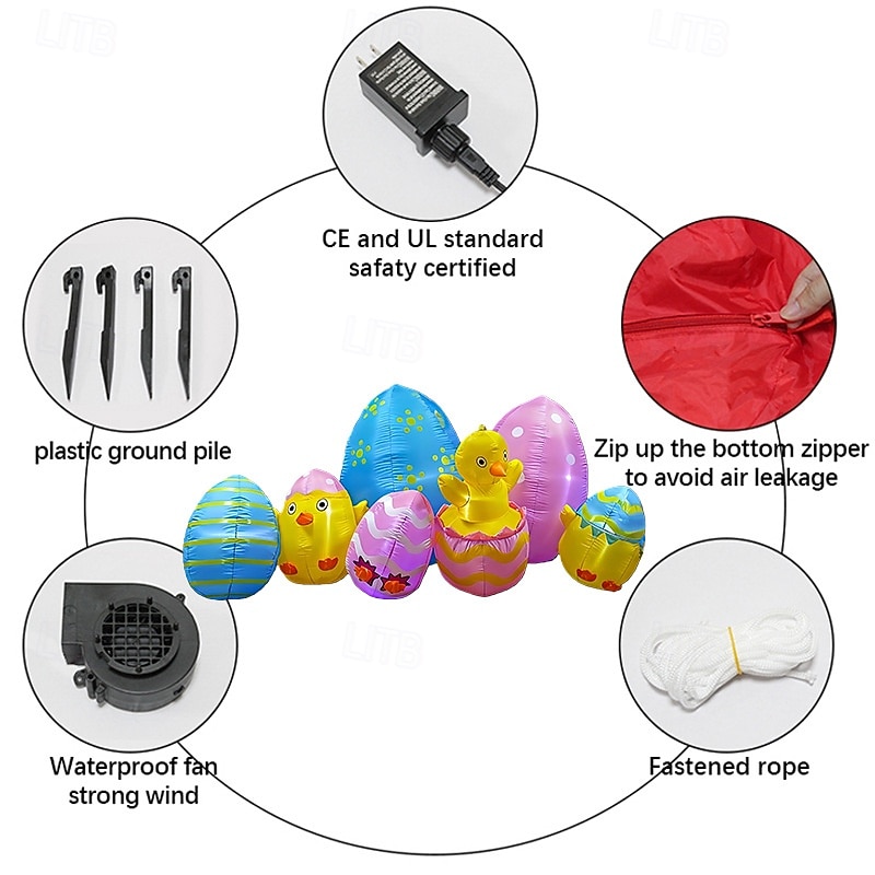 2026年 2.4mのイースターインフレータブルひよこ、卵から孵化、LEDライト付き、屋内/屋外の庭の芝生のパーティーの装飾、イースターのお祝いのための中庭の装飾  コレクション – $89.99 –P2