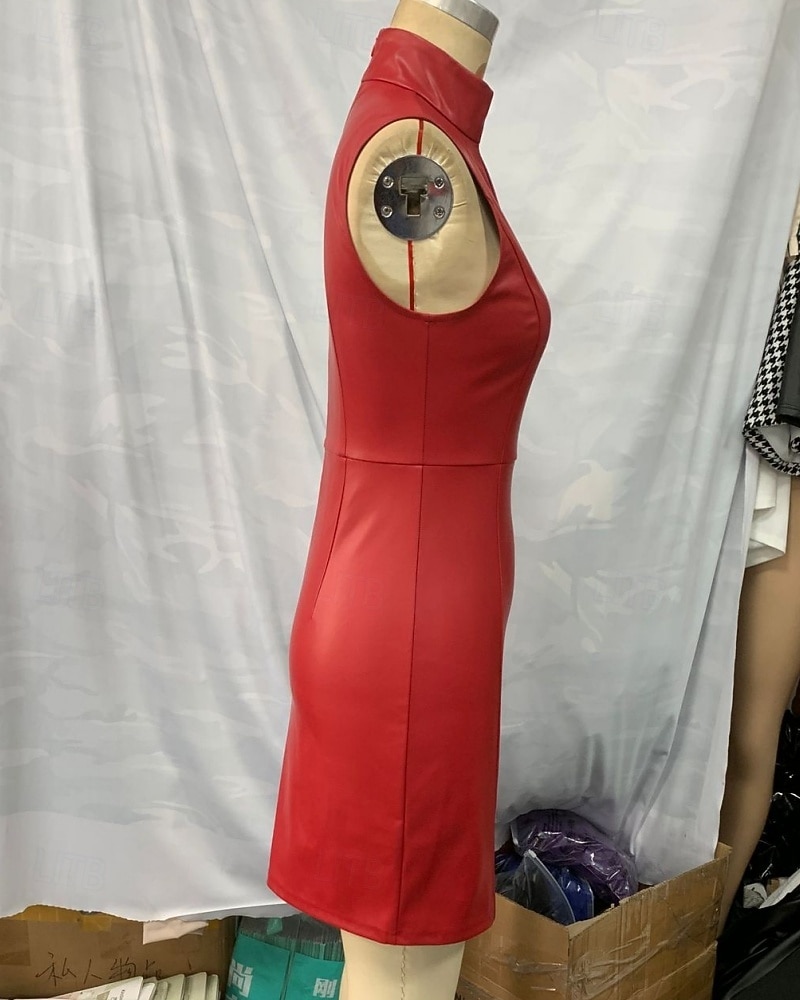 نسائي فستان قصير لباس غير رسمي فستان شيث فستان من الجلد عتيق موضة الحديث مناسب للبس اليومي عطلة مناسب للخارج عادي سهل بدون كم مرتفعة أحمر الصيف الربيع 2026 - $31.99 –P6