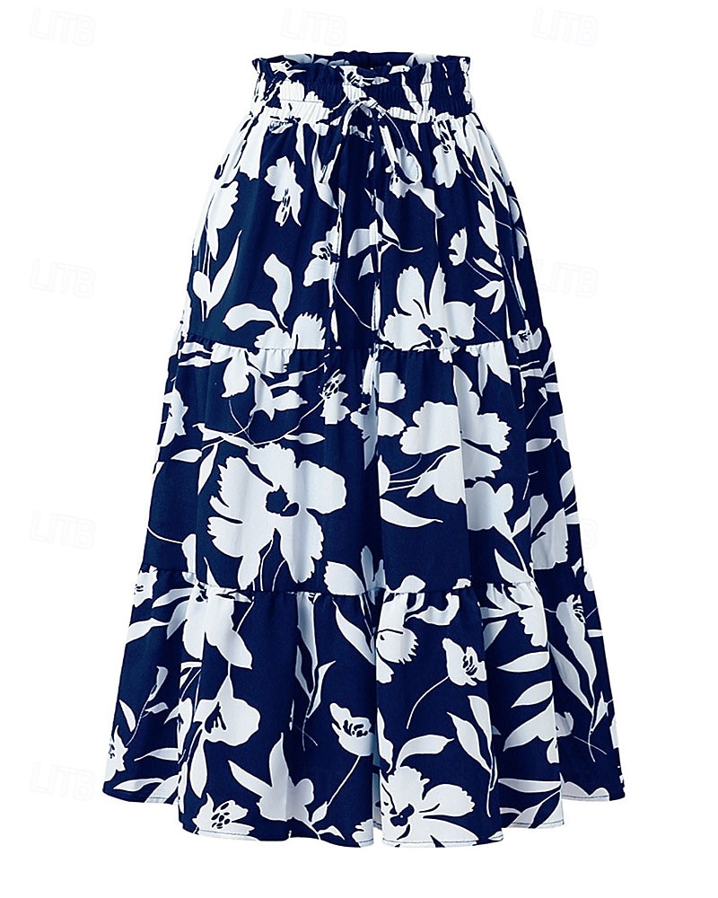 Damskie Elegancja Moda Codzienny Midi Wysoka talia Spódnice Kwiatowy Ściągana na sznurek Nadruk Średnio elastyczny Codzienny Ulica Granatowy Czerwone wino Czarny Zielony Lato 2026 - $22.99 –P6