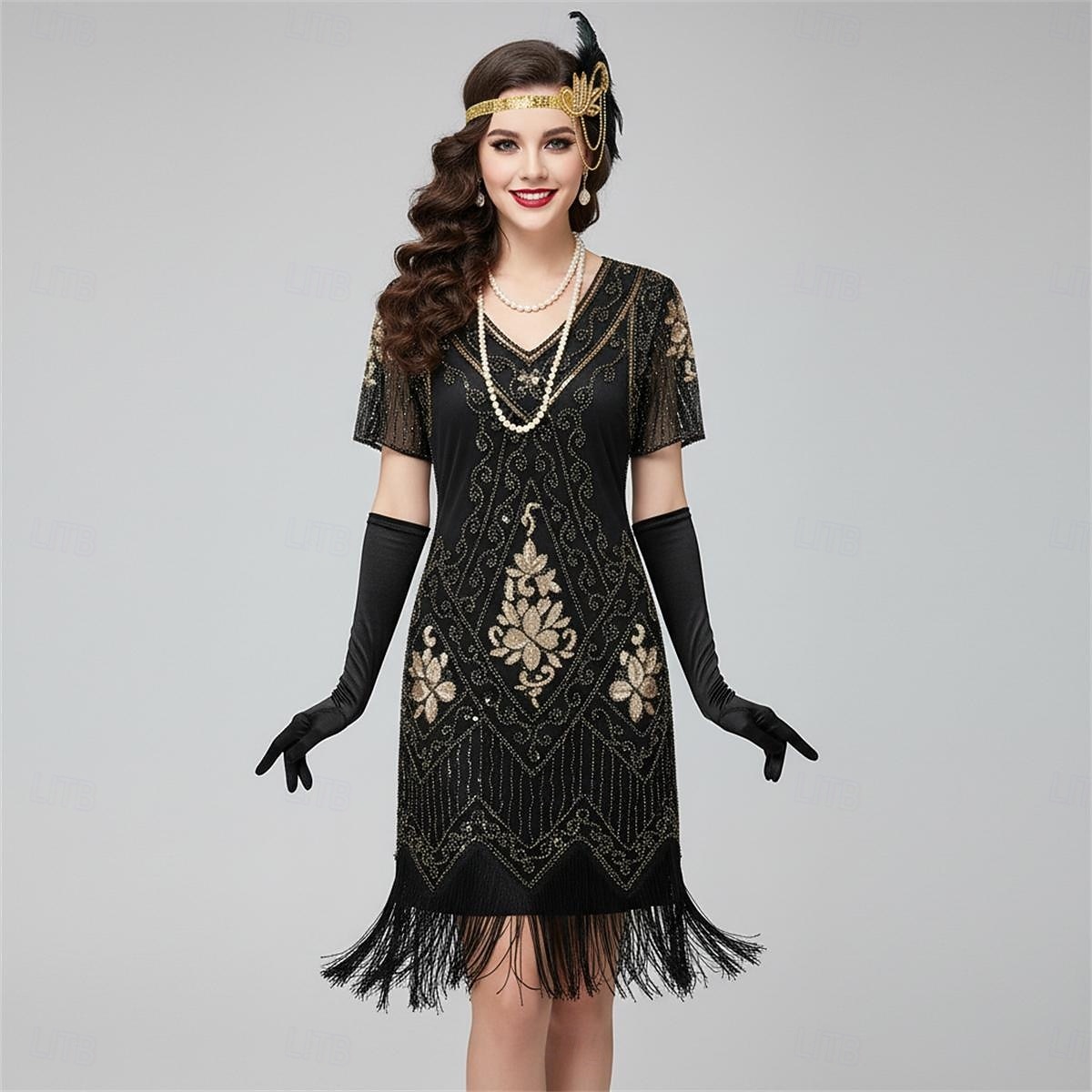 Set Roaring 20s 1920s Flapper Dress Cocktail Dress with Accessories The Great Gatsby Flapper Girl Sequins Tassel Fringe Tassel Fringe Sequins Fancy Dress Women's Fancy Dress New Year speakeasy Retro 2026 - $57.99 –P1