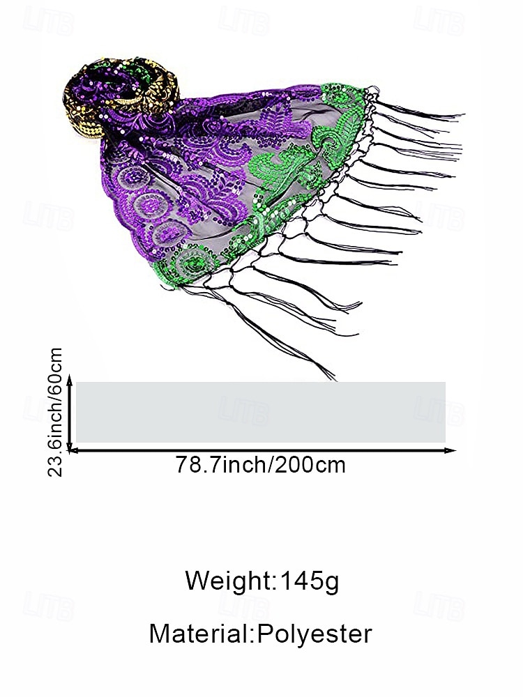 Women's Mardi Gras Sequin Lace Cape, Polyester Material, Purple & Green Design with Fringes, Perfect for Carnival & Masquerade Balls 2026 - $18.99 –P9