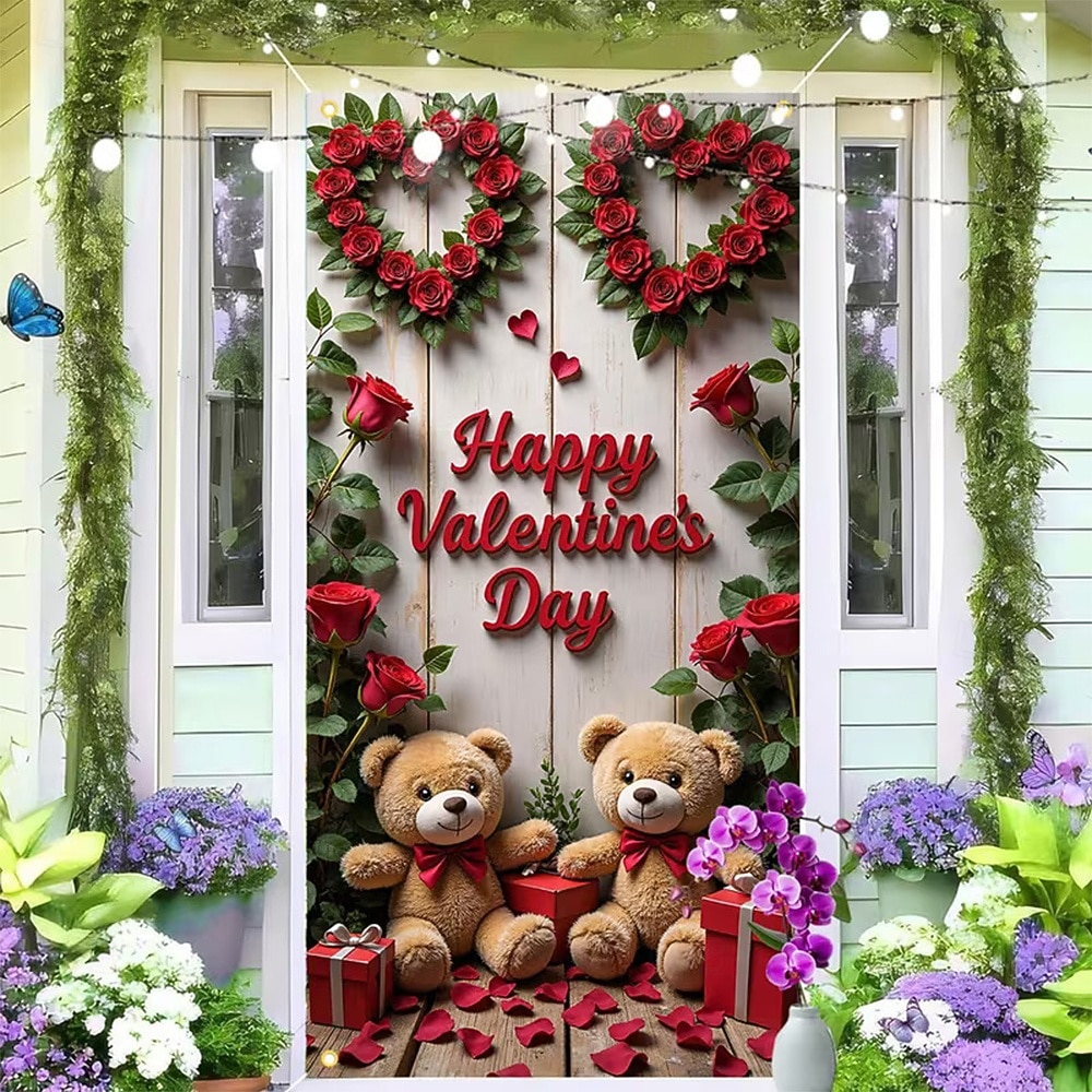 Valentýn Plakáty Kryt dveří Venkovní bannery 小熊 láska Srdce Roztomilý Romantické 3D Večírek Koleje Střelecké pozadí Vchodové dveře Dekorace pro návrh na sňatek Bytové dekorace 2026 - $17.99 –P4