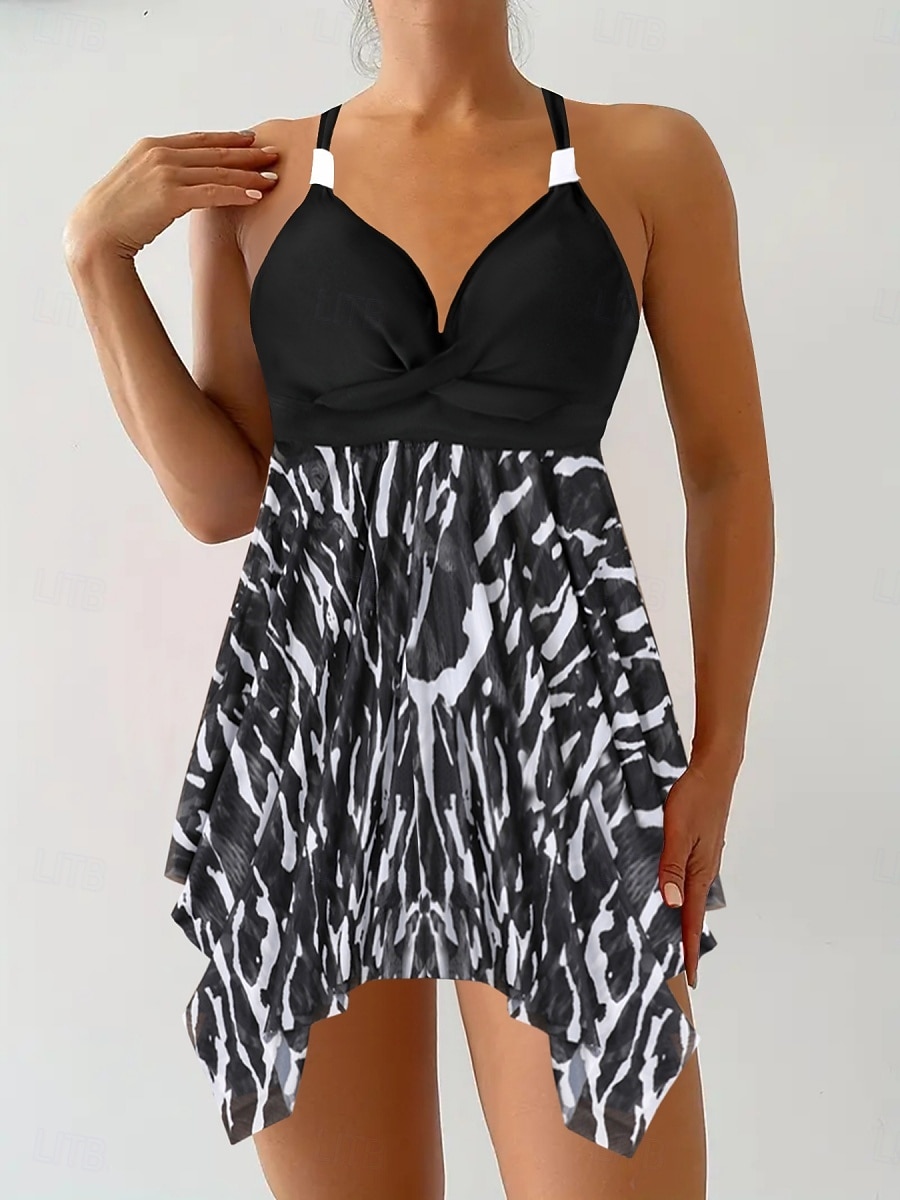 Tankini pour femmes 2 pièces maillot de bain léopard culotte taille haute contrôle du ventre dos nu vacances plage floral en V sans manches de 2026 ? $33.99 –P1