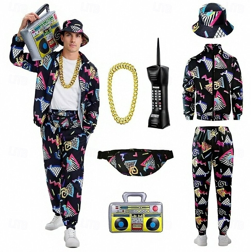 Retro Vintage 1980s Hip Hop Outfits Bag Accesories Set with Accessories Long Sleeves Disco Fancy Dress Men's Carnival Costume Halloween Carnival New Year Pride Parade Pride Month Adults Bag More 2026 - $61.99 –P5