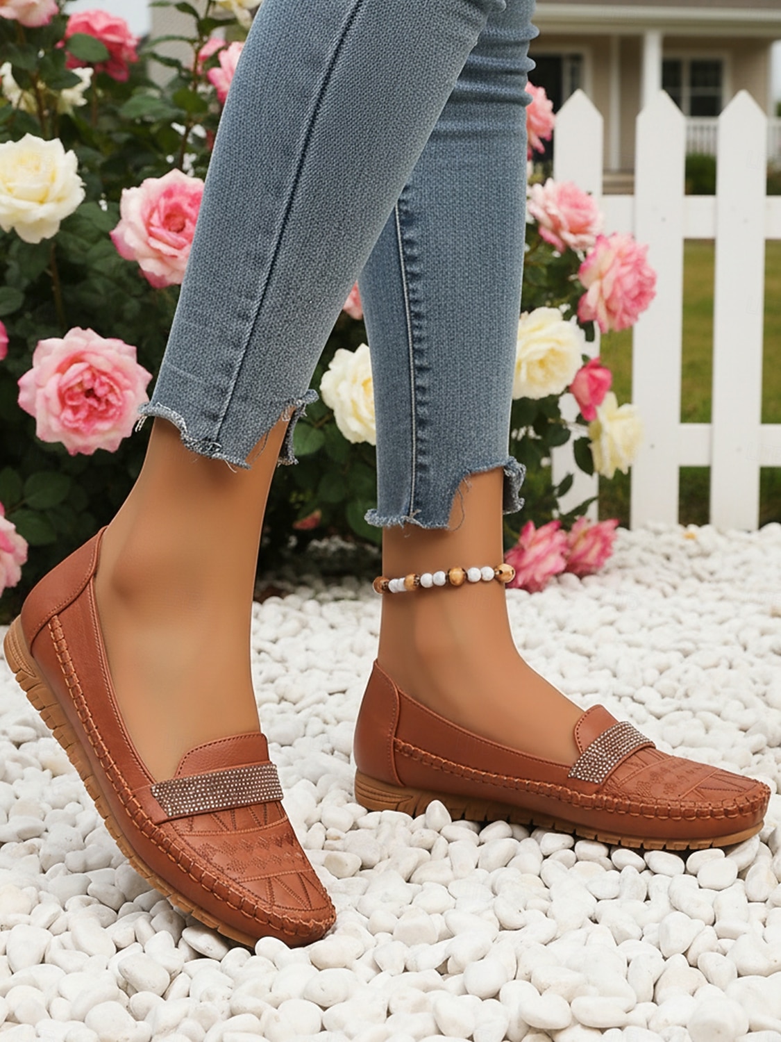 Mocassini casual cammello da donna – Loafers slip-on in ecopelle con cinturino in strass perfetti per un abbigliamento quotidiano comodo passeggiate ufficio guida e outfit casual del 2026 a $24.99 –P6