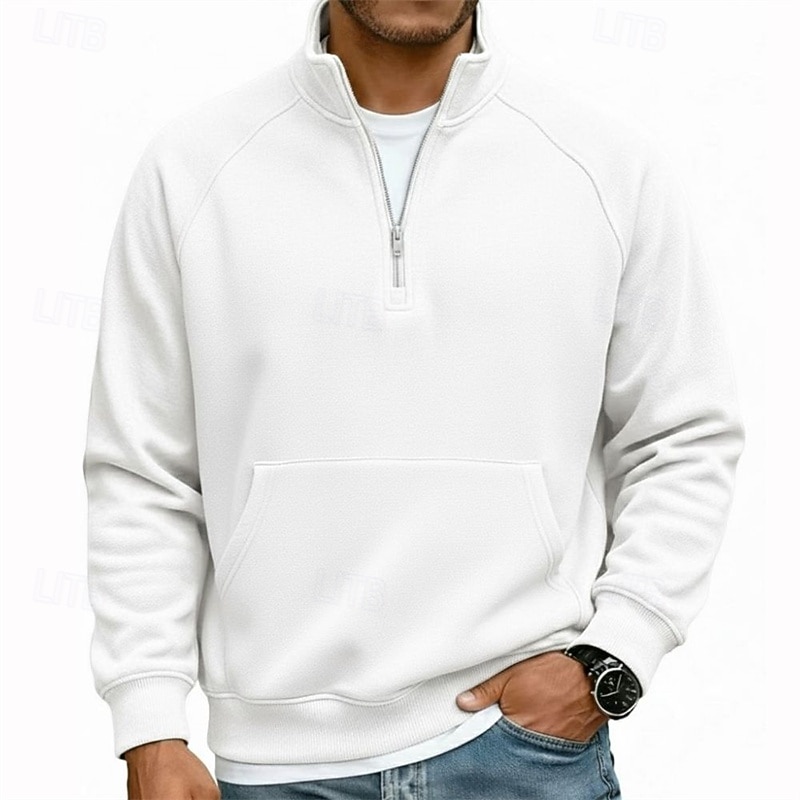 Homens Moletom Moletom de lã Estacionar Moletom com zíper Adamascado Preto Branco Azul Marinha Camelo Meio Zíper Tecido Casual Diário Desportos e Ar livre Roupa de rua Básico Casual Outono Inverno de 2026 por $24.99 –P1