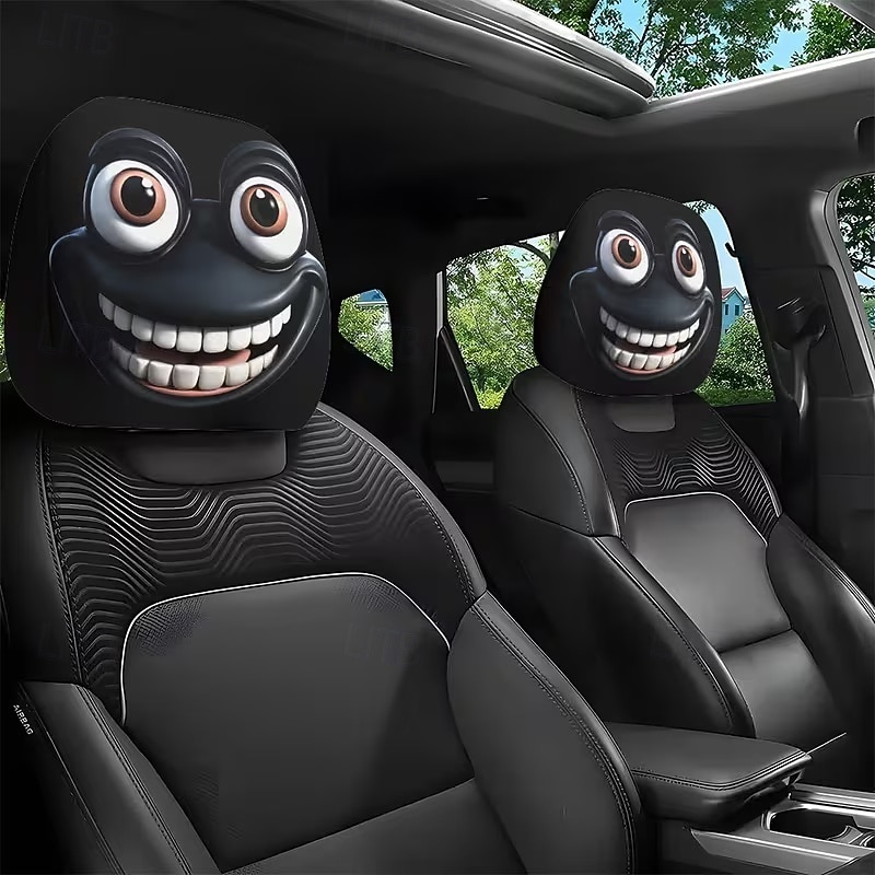 2pcs Cartoon Big-Eyed Face Printed Car Headrest Covers, Interior Decoration, Universal Fit, Washable, Easy to Install, Suitable for Long Trips Or Road Trips, Perfect Quirky Car Decoration 2026 - Kč154 –P3