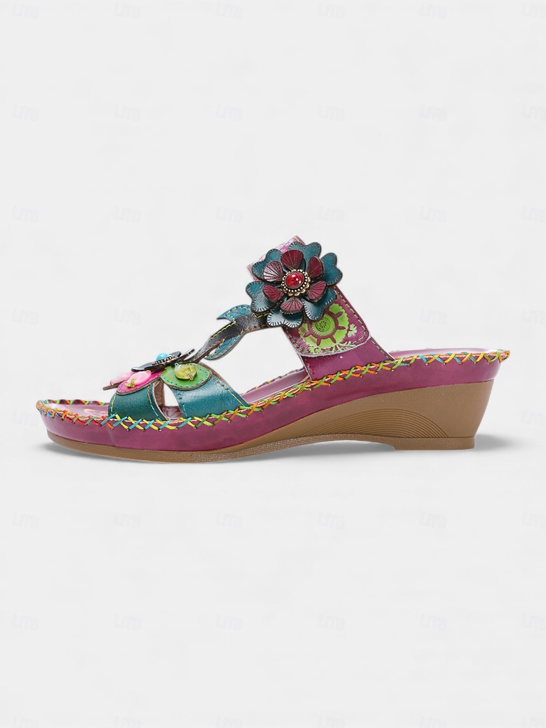 Women's Purple Genuine Leather Floral Wedge Sandals | Soft Comfort  Open Toe Sandals for Walking, Garden Party & Casual Daily Wear 2026 - $79.99 –P5