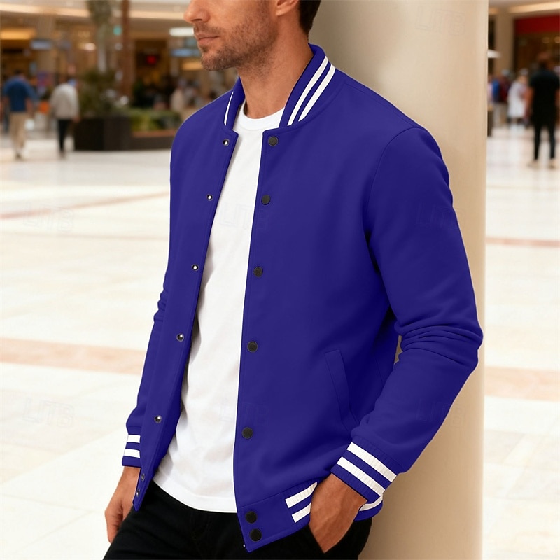 Per uomo Giacca Leggera Giacca Casual Giacca College Casuale Quotidiano Tasca Primavera Autunno A righe Streetwear Elegante Colletto Mao Regolare Nero Rosso Blu marino Blu reale Grigio chiaro Giacca del 2026 a $34.99 –P21
