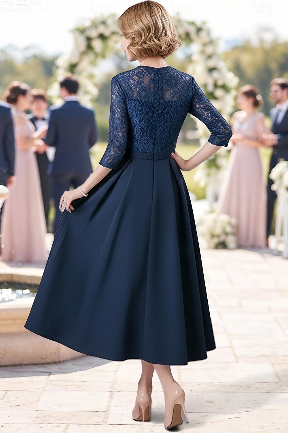 A-Linie Knöchellänge Partykleid Cocktailkleid Kleid für Hochzeitsgäste Brautmutterkleid Langarm Quadrathals Elegant Einfach Hochzeitsgast Familientreffen Stretchstoff mit Spitze 2026 - $126.99 –P2
