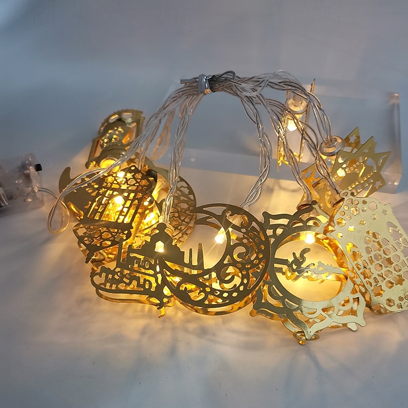 Lampki dekoracyjne na Ramadan Eid zasilane bateriami, 3/6 m, 20/40 diod LED, księżyc, gwiazda, zamek, latarnia, dekoracje do wnętrz na Ramadan, zasilanie USB 2026 - $11.99 –P2