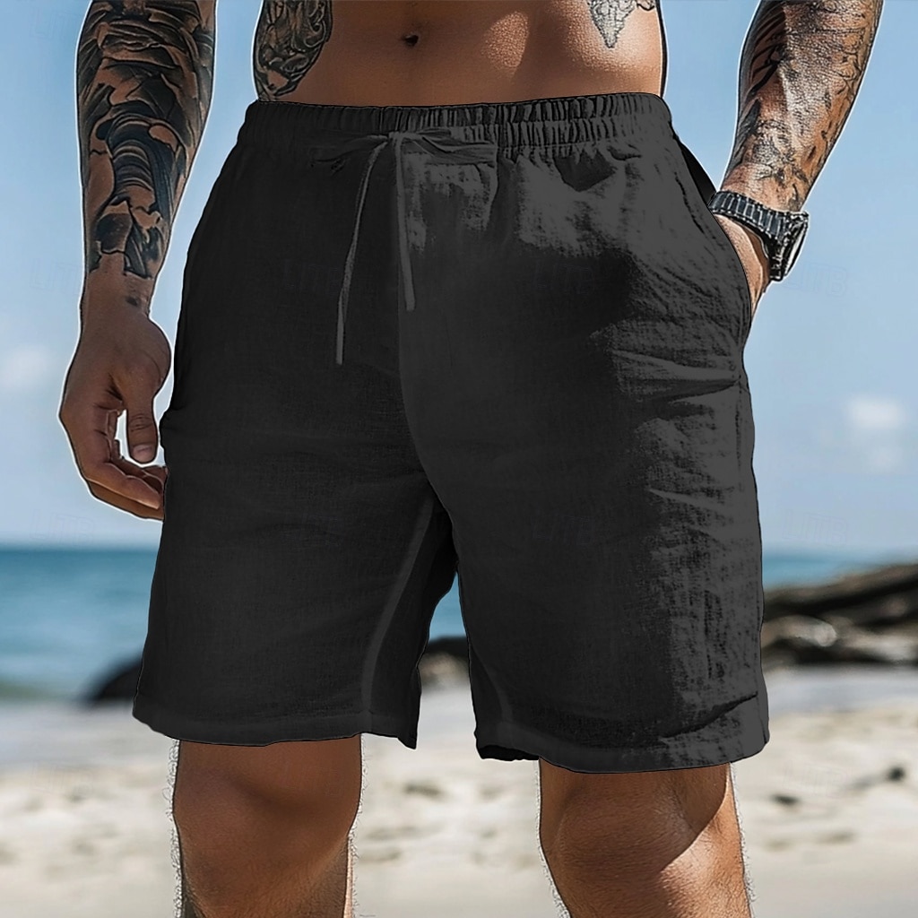 Men's Shorts Summer Shorts Beach Shorts Baggy Shorts Drawstring Elastic Waist Straight Leg Plain Comfort Breathable Short Casual Daily Outdoor Vacation Classic Style Black White Inelastic 2026 - $18.99 –P17