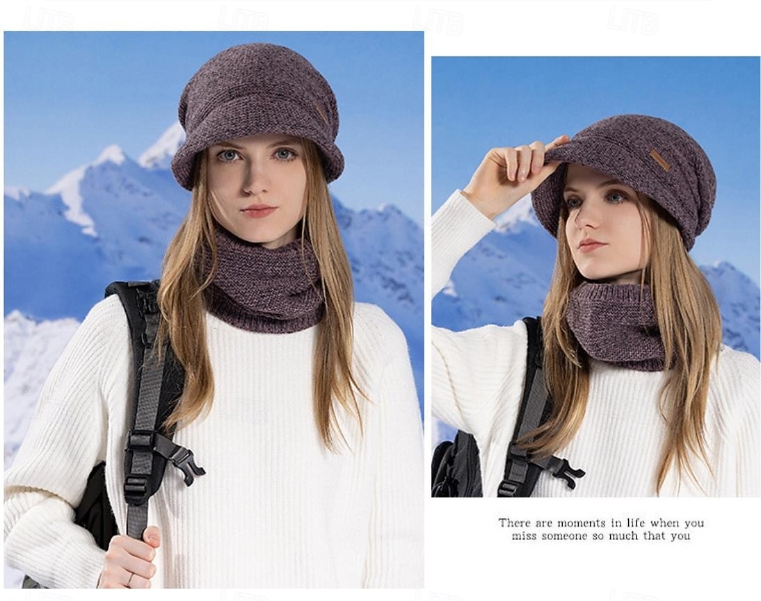 Ensemble bonnet et cache-cou en maille pour femme, bonnet thermique doublé polaire avec visière et protection des oreilles, ensemble bonnet et écharpe chauds en maille pour les voyages de ski et de 2026 ? $21.99 –P17