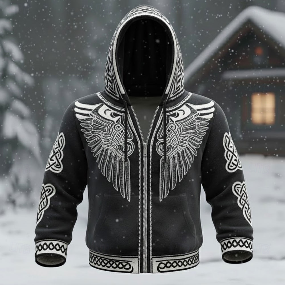 Herre 3D Print Vinger Celtics Hattetrøje سترة Genser Viking 3D Fantasi Heldekkende trykk Langermet Glidelås Gateklær Feriereise Ut på byen Svart Hvit Glidelås Høst Vinter Designer S M L XL XXL XXXL 2026 - $32.99 –P2