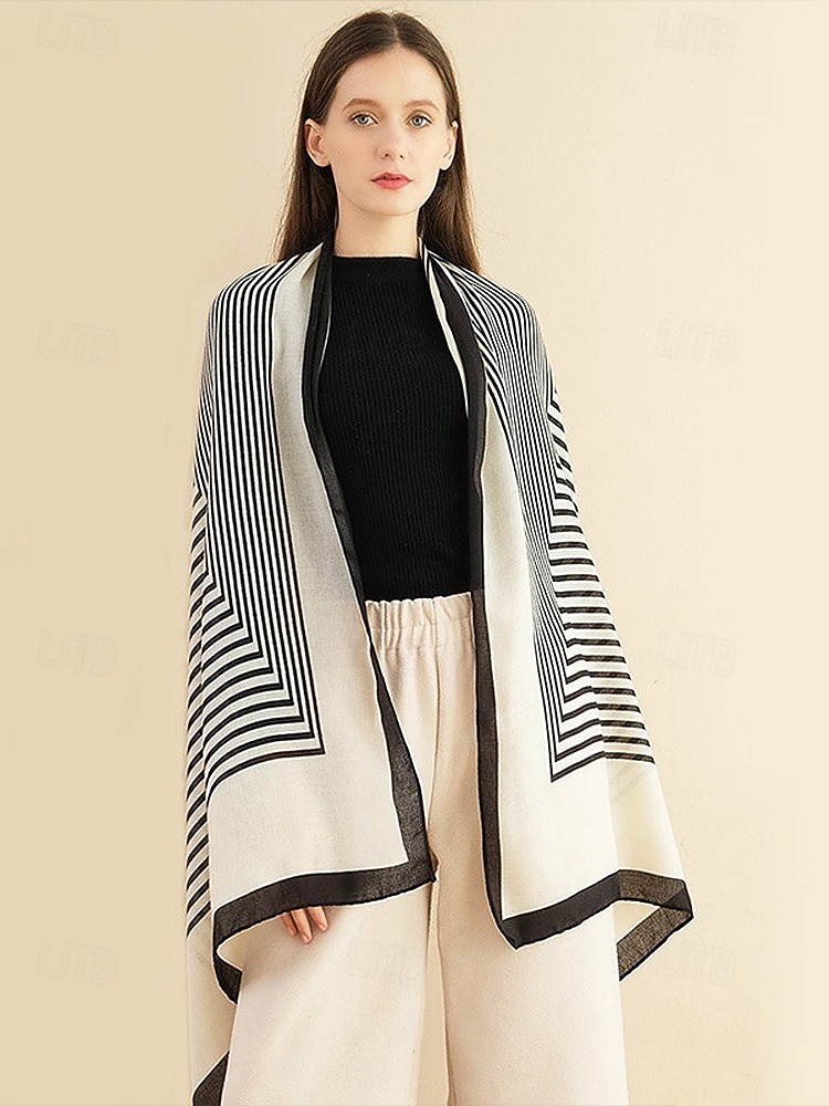 sciarpa a righe in cotone e lino da donna: materiale morbido e leggero, disponibile in più colori, perfetta per outfit casual e invernali del 2026 a $11.99 –P4