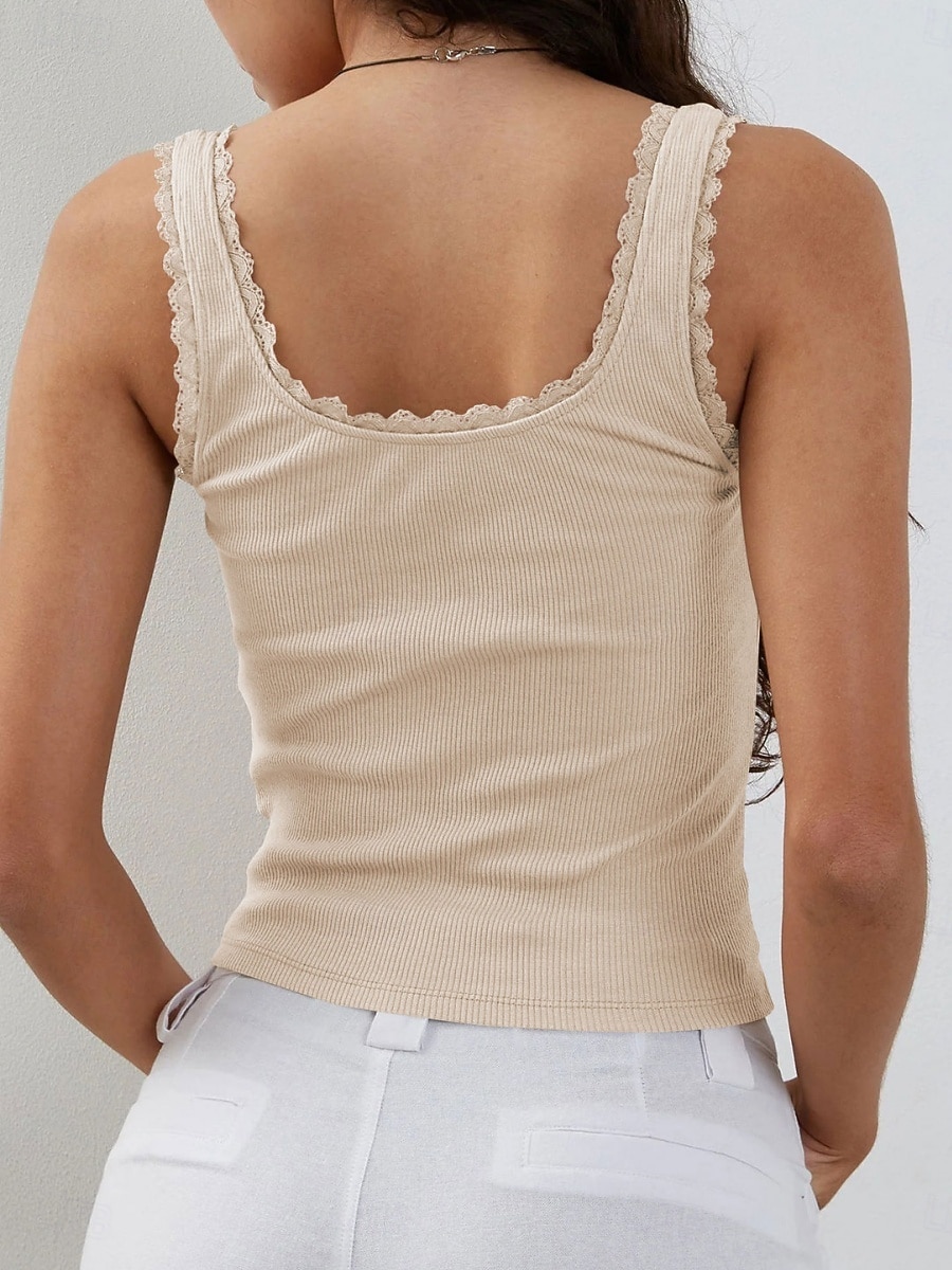 Mujer Camiseta sin mangas tipo camisola Color sólido Diario Elegante Sin Mangas Camiseta con cuello redondo Tops cortos Negro Blanco Gris Oscuro Albaricoque Gris Verano Primavera 2026 - $21.99 –P17