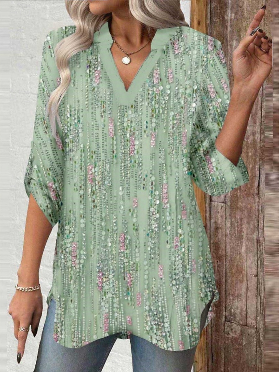 Dame Bluse Trykt mønster Nyanse Blomstret Grafisk Stilfull Fritid Langermet V-hals Vanlige topper Daglig Blå Svart Hvit Rosa Navyblå Sommer Vår Høst 2026 - $27.99 –P5