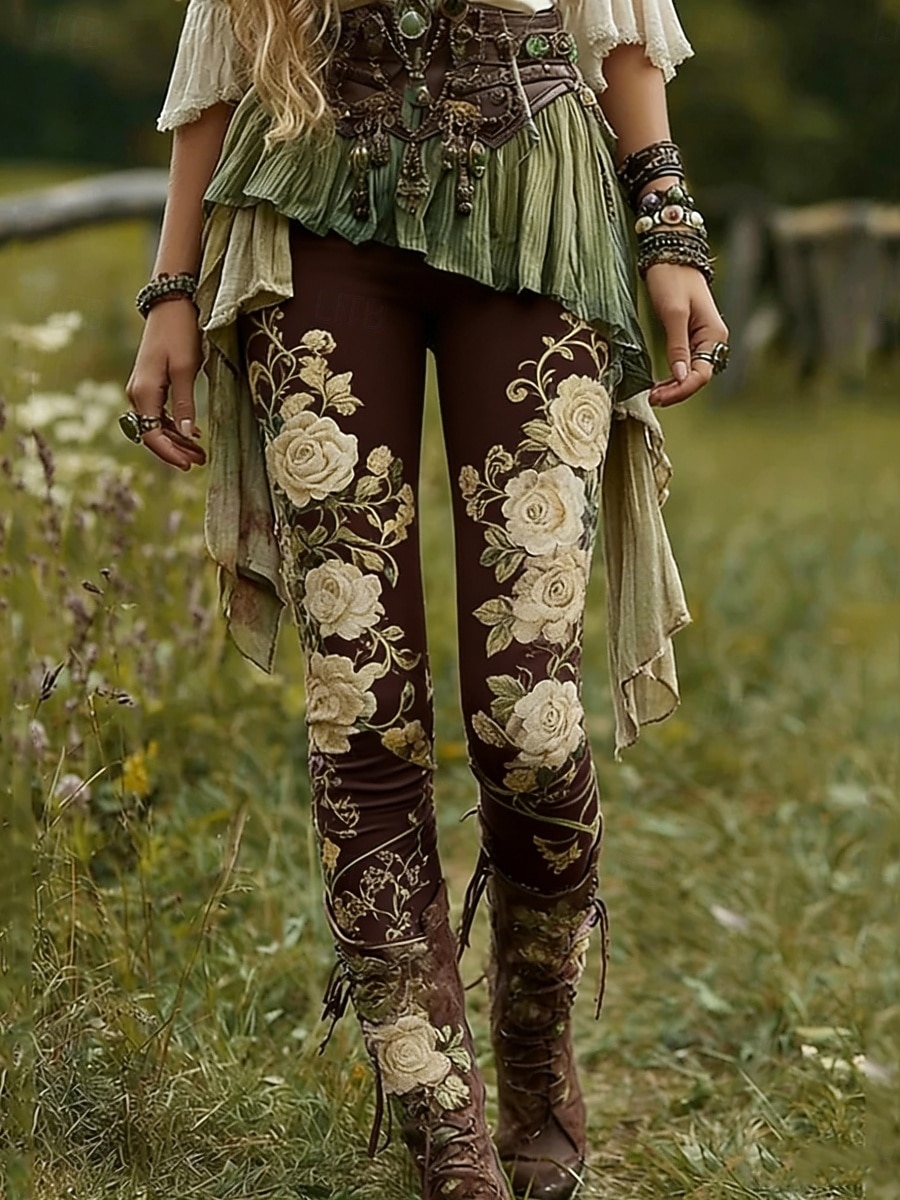 Per donna Leggings Leggings comodi Vacanza Vintage Casual Lunghezza intera Vita Alta Floreale Grafico Stampa Comodità Confortevole Alta elasticità Casuale Quotidiano Vacanza Marrone scuro Marrone del 2026 a $20.99 –P2